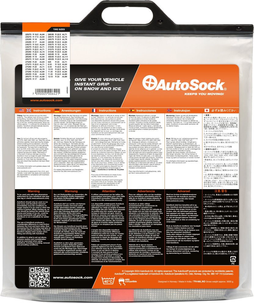 Produktverpackung von AutoSock für Lastkraftwagen und Busse (Rückseite) für AL84