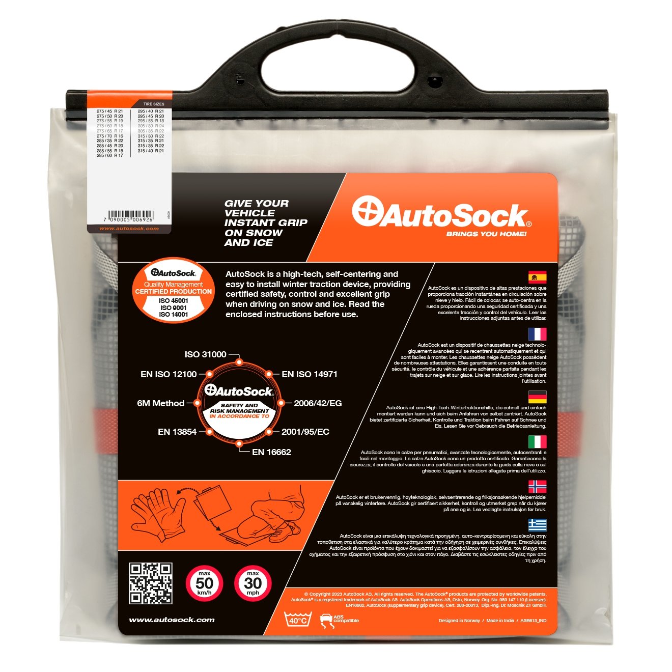 Produktverpackung von AutoSock für Personenkraftwagen HP860 HP 860 (Rückseite)